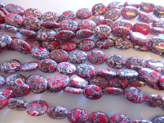 (image for) Red/white and black oval mosaic beads #QB1178